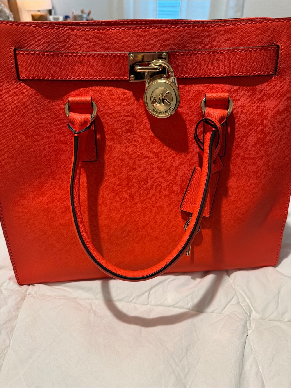 Michael Kors Orange Saffiano Leather Tote with Gold Hardware